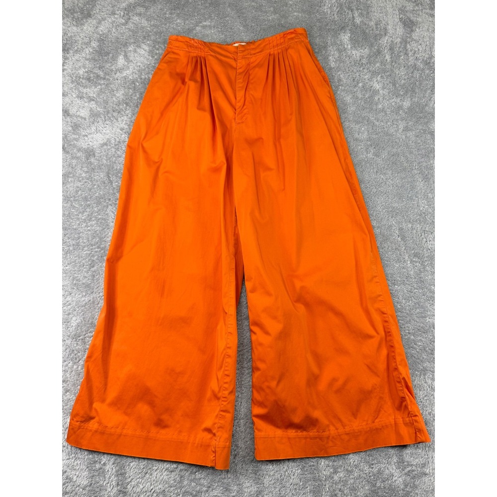 Maeve by Anthropologie Pants Womens 8 Orange Wide Leg Pleated High Rise Cotton